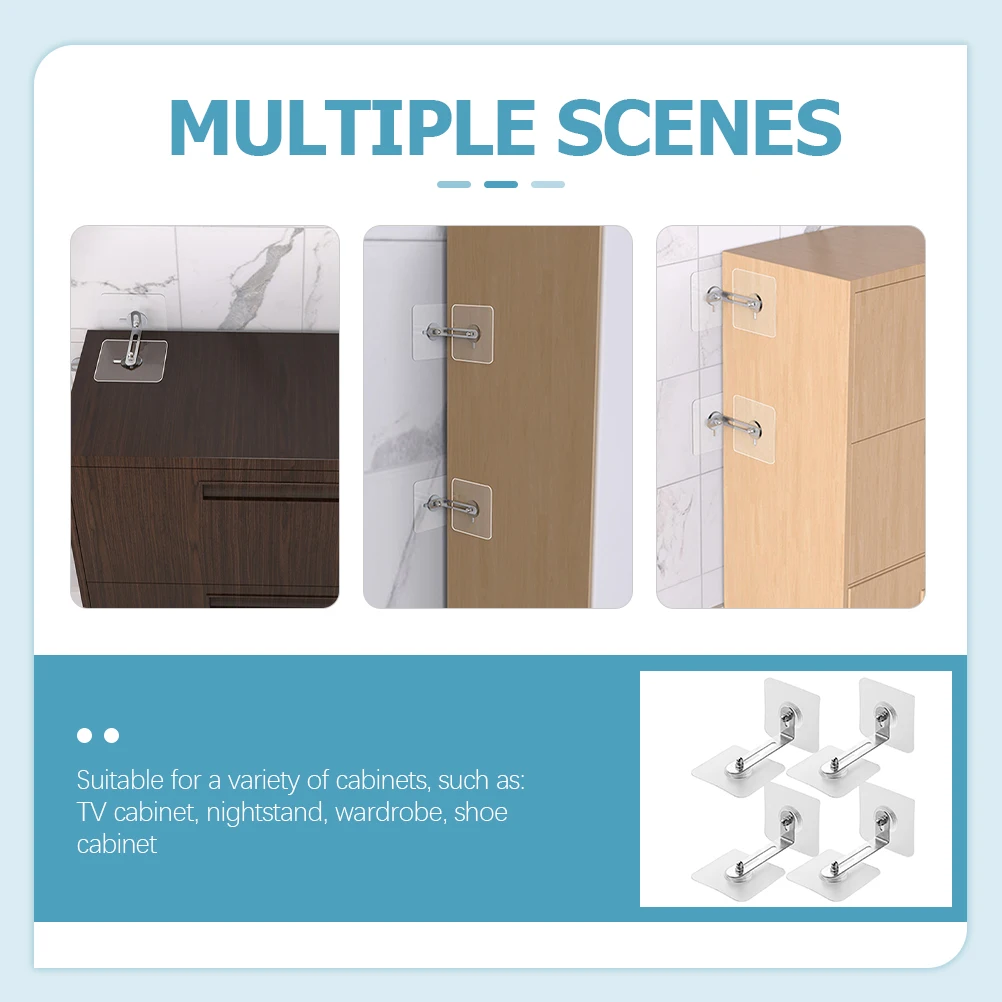 

4pcs Furniture Wall Anchors Adjustable Adhesive Anti Tip Fasteners For Dresser Bookshelf Baby Pet Safety 0-5.2Cm