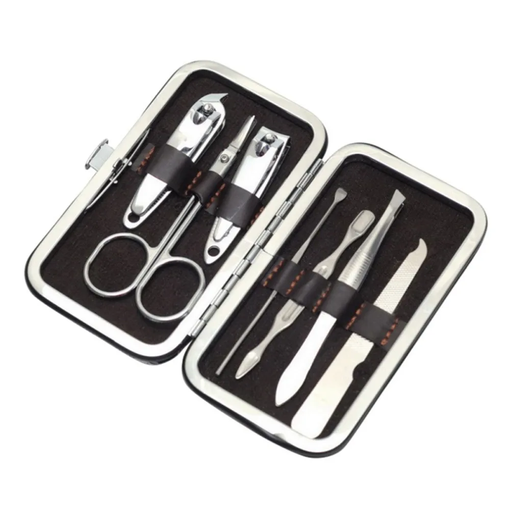 7pcs/lot Manicure Set Professional with Case Stainless Steel Nail Clipper Cutter Trimmer File Scissor Pedicure Kit Toe Tool Kit