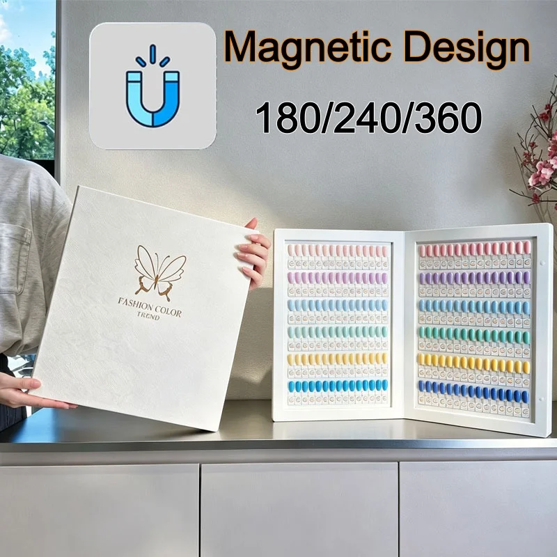 Nail Art Swatch Book Magnetic Tip Large Storage Fold Turn Pages Acrylic Nail Gel Works Display Card Manicure Color Testing Tools