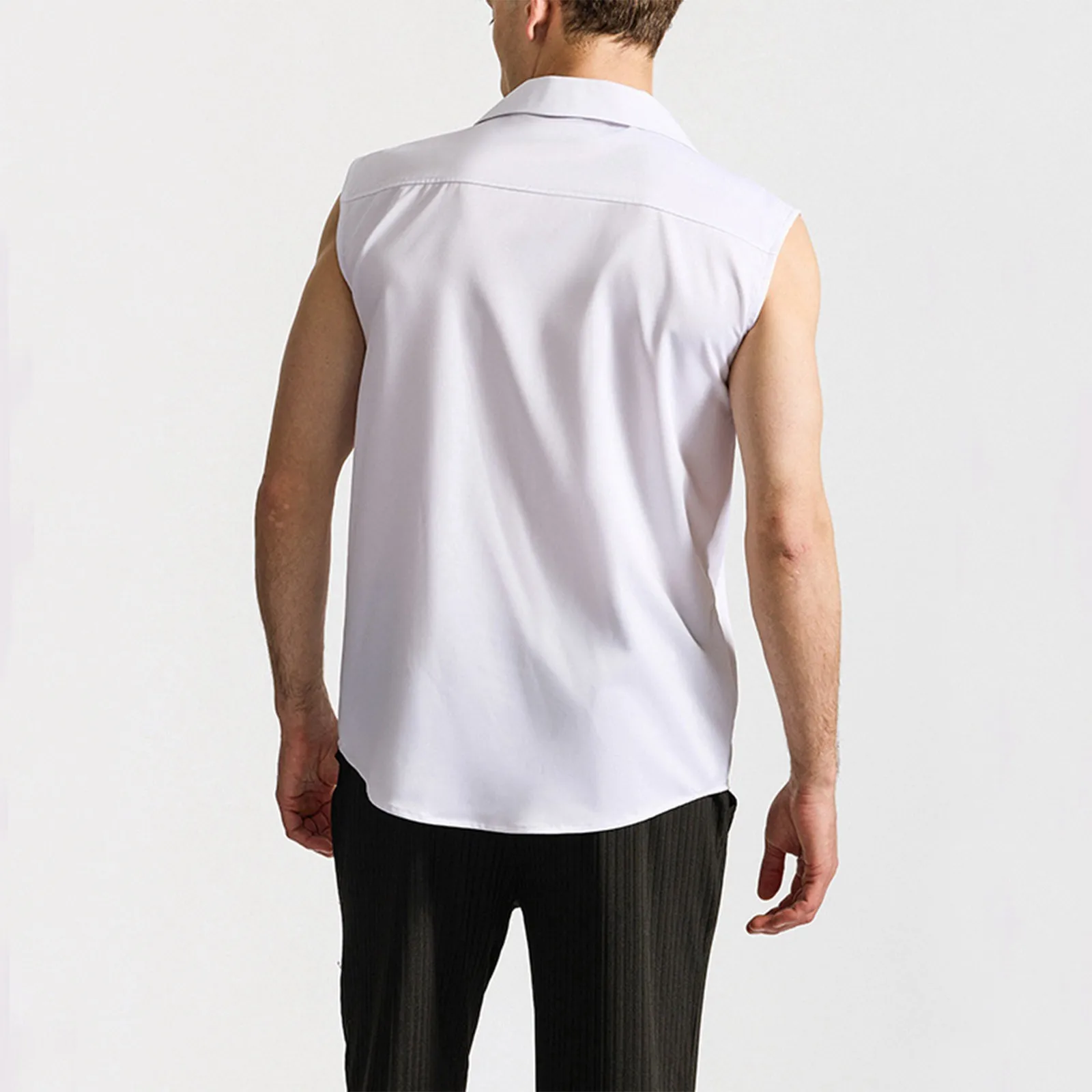 

Summer T Shirt Man Printed Men'S Casual Fashion Solid Color Pocket Sleeveless Single Breasted Lapel Shirt Single Breasted 여름 반팔