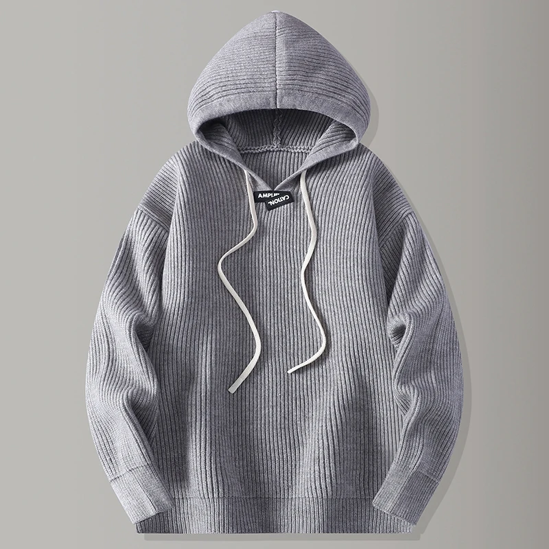 

Высококачественный мужской вязаный свитер-худи свободного кроя, осенне-зимняя новинка, повседневный модный свитер из полиэфирного волокна с длинными рукавами