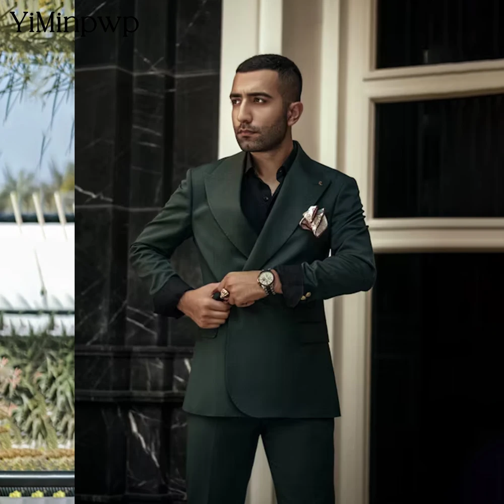 

YiMinpwp 2025 New Green Men's suit for wedding 2 Pieces Formal Business Wedding Groom Blazer & Pants Celebrity Style Suits