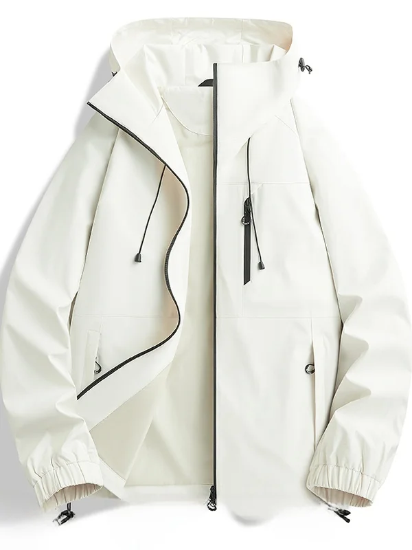 Men's Hooded Jacket Casual Outdoor Style Spring Autumn Simple Design Windproof Polyester Fabric Long Sleeve Zipper Closure