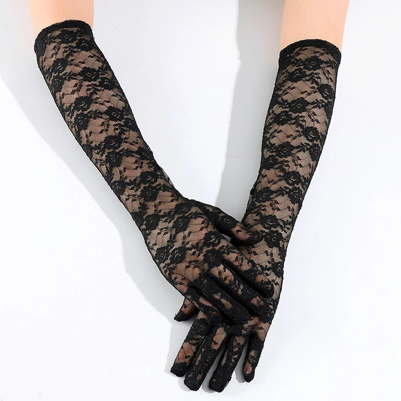 

Lace Five Finger Sunscreen Gloves For Women Sexy Mesh Transparent Long Gloves Banquet Wedding Clothing Accessories Gifts