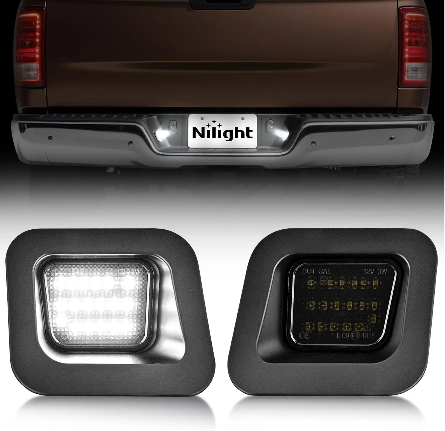 Nilight License Plate Lights Compatible with 2003 2004 2005 2006 2007 2008 2009 2010 2011 2012 2013 2014 2015 2016 2017 2018 Dodge Ram with Smoke Lens Black Housing 6000K White 2PCS Pack