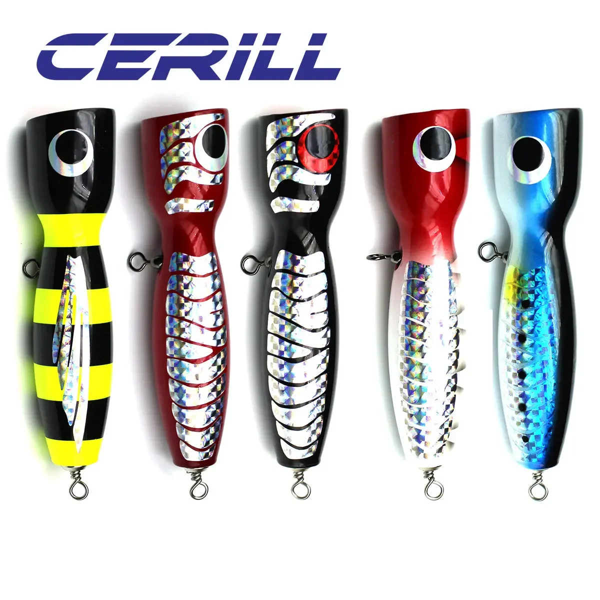 Cerill 1 PC 19cm 120g Handmade Wood Popper Topwater Fishing Lure Trolling Big Game Jigging Crankbait Long Shot Tuna Bait Tackle