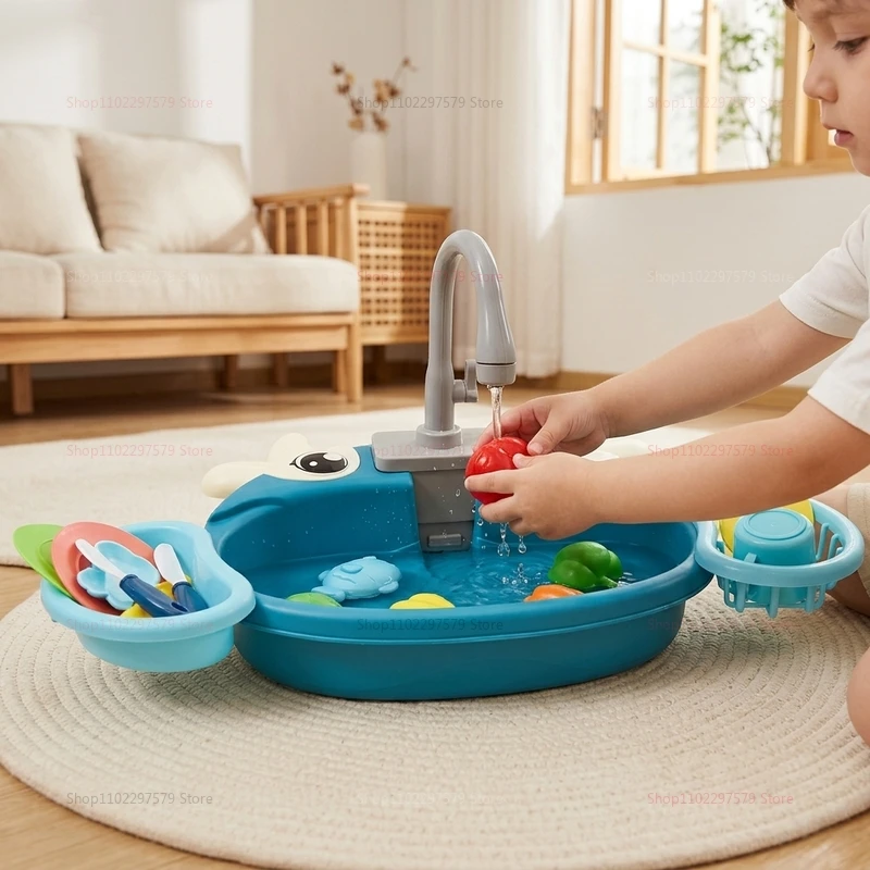 Kids Electric Play Sink Toy With Circulating Water Faucet Pretend Kitchen Water Play Set Educational Sensory Toys For Boys Girls view 4