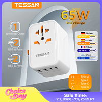 TESSAN 65W GaN Travel Adapter Universal Socket with 2 USB 2 Type C Fast Charging Internaitonal Power Adapter EU/UK/USA/AUS Plug