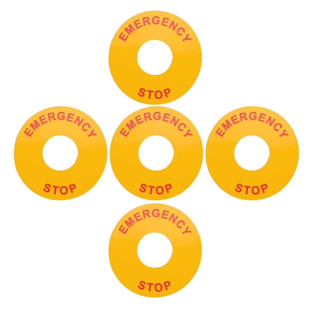 

5pcs Electric Warning Labels: Durable Pp Synthetic Paper Emergency Stop Sticker For Machinery Equipment Safety Sign High