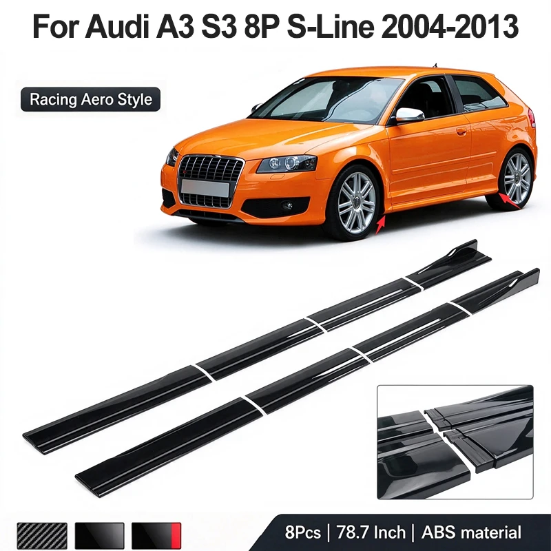 78.7inch/2m Sectional Side Skirt Extension Lips For Audi A3 S3 8P S-Line 2004-2013 2005 - Racing Side Spoiler Car Mod Body Kit