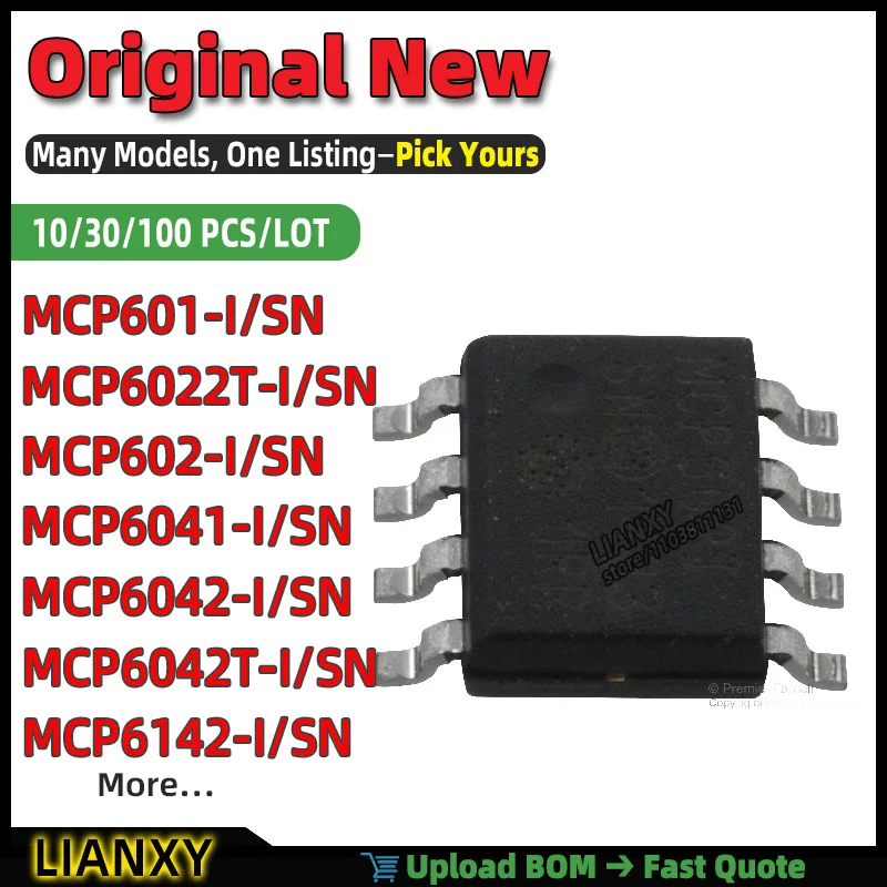 MCP6022T-I/SN MCP602-I/SN MCP6042-I/SN MCP6042T-I/SN MCP601-I/SN MCP6142-I/SN MCP6041-I/SN MCP606-I/SN SOIC-8 DUAL OP AMP New