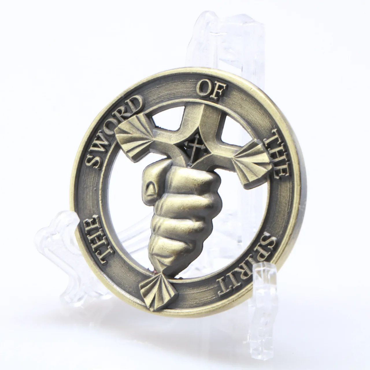 Moneda de recuerdo de la espada del espíritu, Piercing chapado en bronce que entrena mis manos para la moneda conmemorativa de la guerra