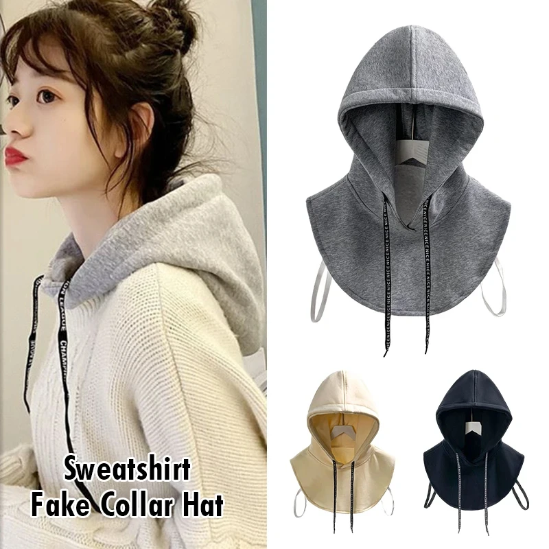 Winter Hooded Collars Fake Hat Sweater Thicken Hat Detachable Hooded Fake Collar Jacket Decor Plus Velvet Drawstring Cap