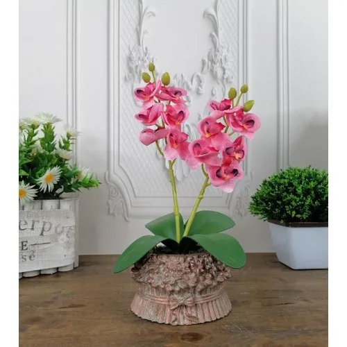 Nettenevime Concrete Plug Artificial Orchid Bronze Color Bow In Pots Pink Mini Orchid