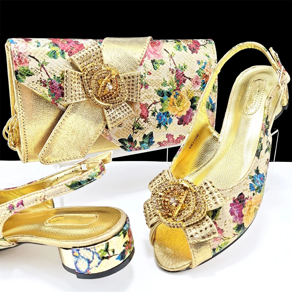 Peach Women Shoes And Bag Set To Match African Ladies Medium Heels Sandals With Handbag Pumps Clutch Femmes Sandales MM1156