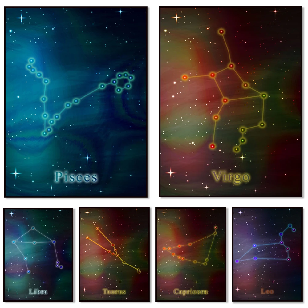 Nursery Wall Art Twelve Constellations Canvas Posters Zodiac Astrology Sign Prints Painting Nordic Kids Decoration Pictures