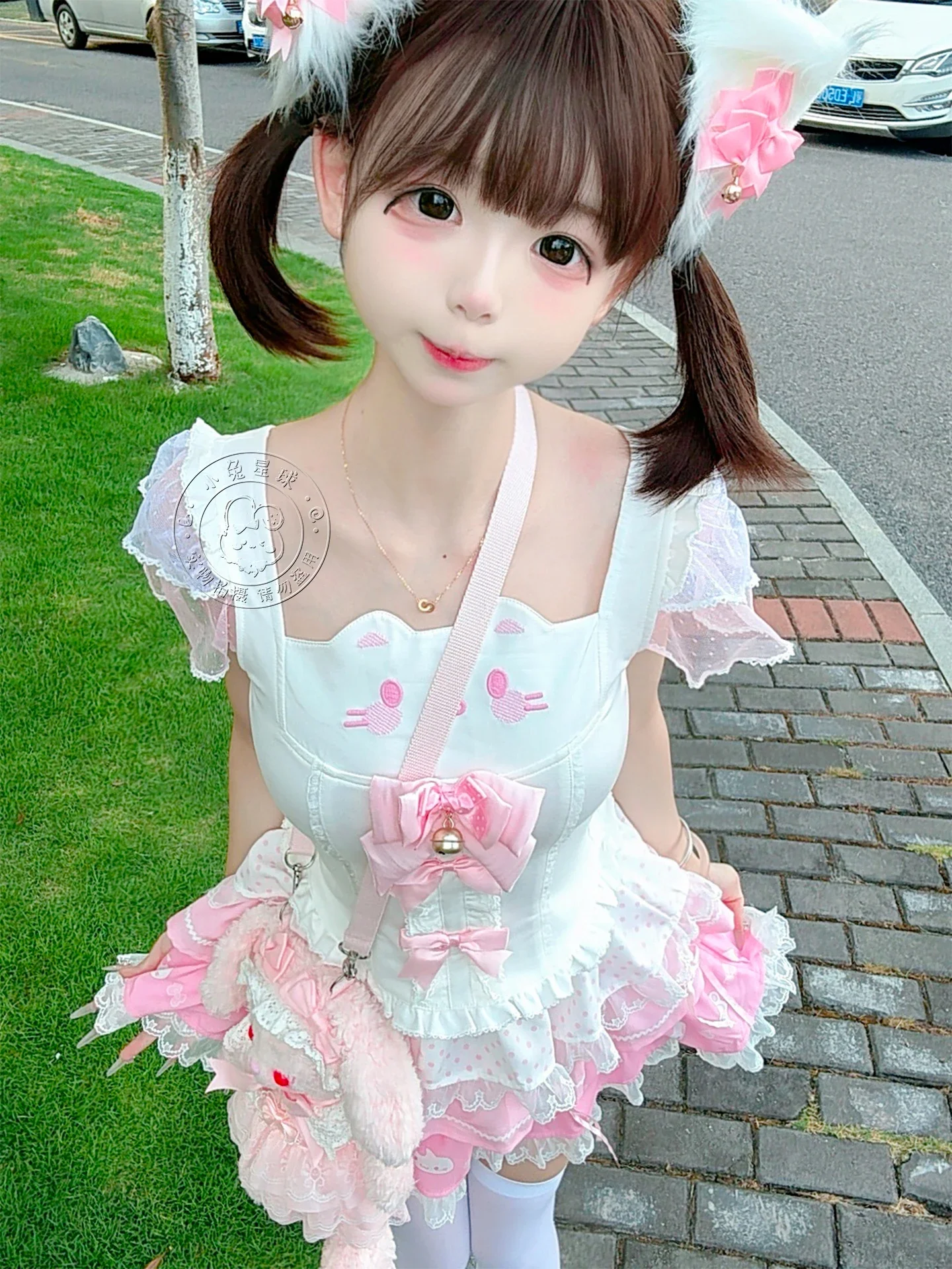 IMU Original Japanese Soft Girls Kawaii Top Skirt 2-Piece Set Daughter Y2K Clothes Summer Doll Feel Cartoon Print T-Shirt Cake S