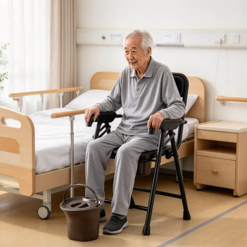 Foldable Non-Slip Feet Supports 220 Lbs Bathroom Chairs Adjustable Bedside Commode Toilet with Armrests Toilet Chair for Elderly