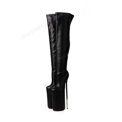 Black Matte Leather Platform Over the Knee Boots Stiletto High Heel Sexy Fashion Women Shoes 2024 Spring New Zapatos Para Mujere