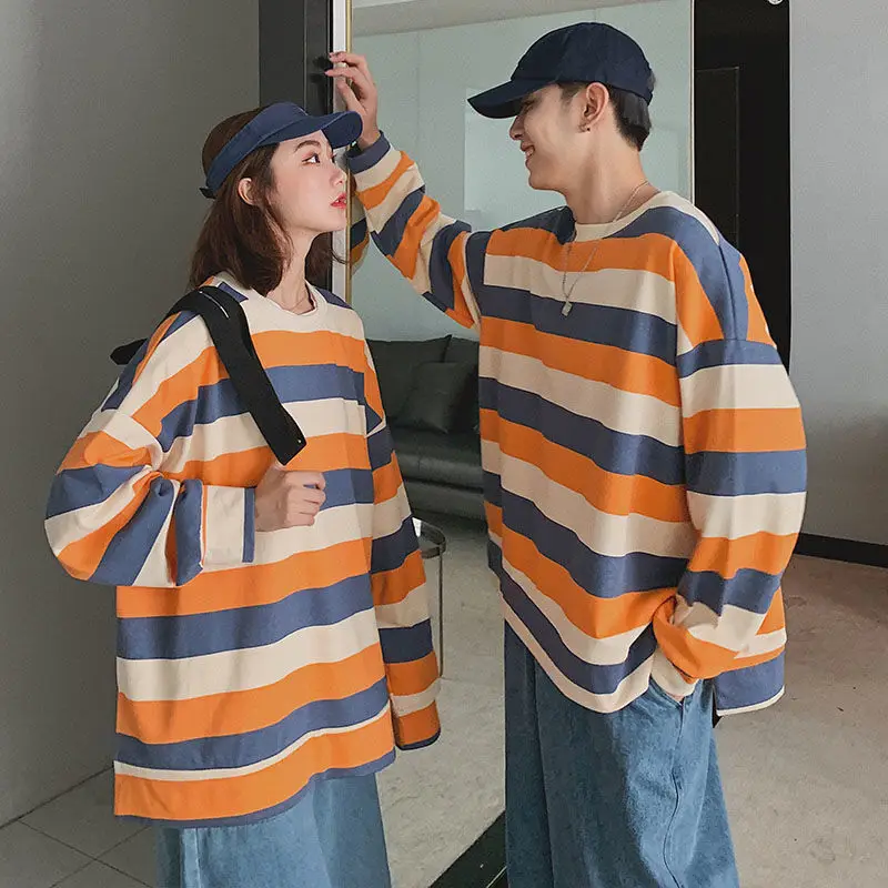 Oversized Crewneck Sweatshirt Stripes Loose Pullovers Couple Clothing Ins Women Clothing  Vintage Sweatshirt Long Sleeve Top