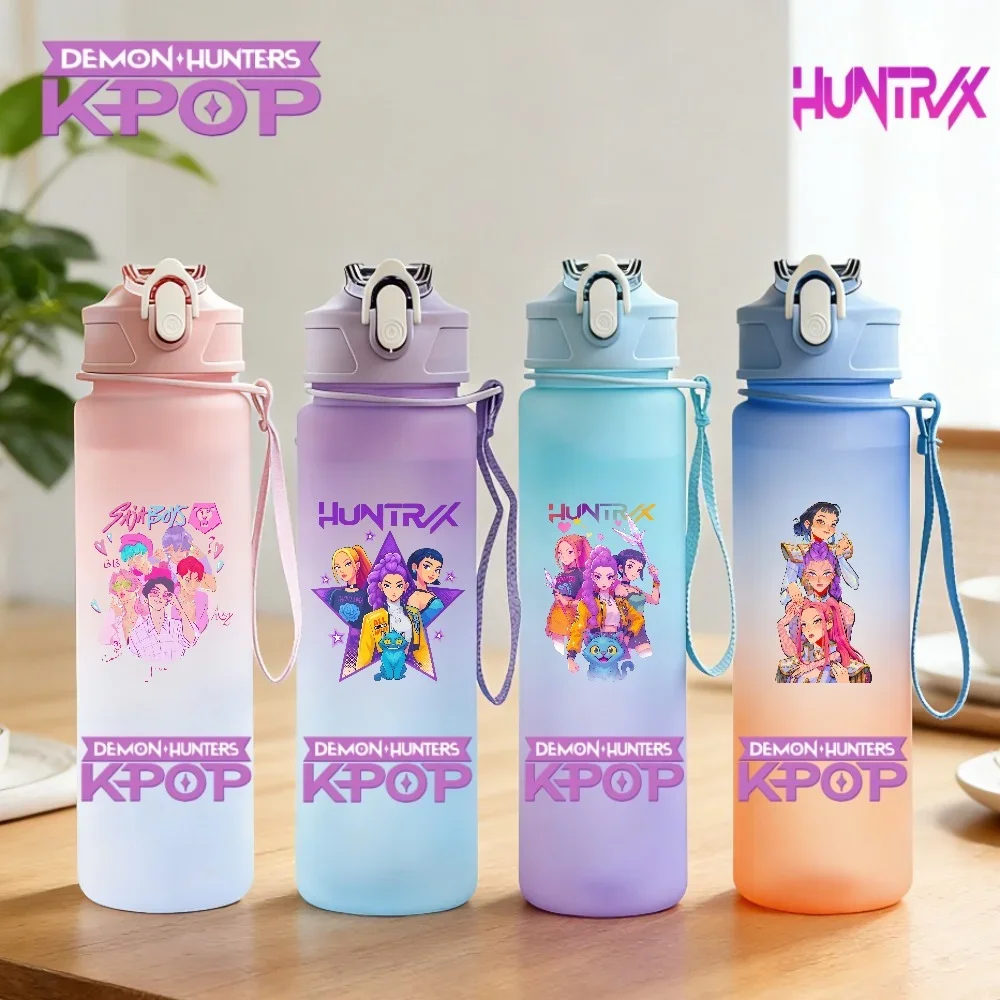 750ML Anime KPop Demon Hunters Sports Water Bottle Leak Proof Colorful Straw Cup Portable Water Bottle for Outdoor Sport Fitness