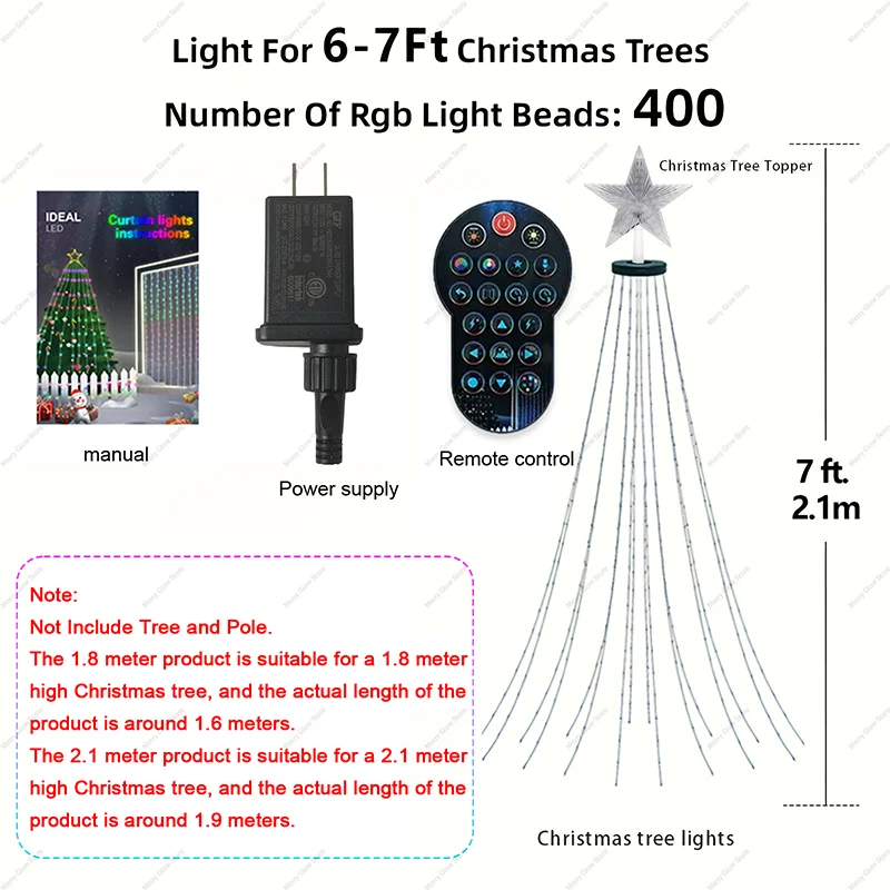 الذكية شجرة عيد الميلاد 2.1 متر 400LED أضواء الديكور RGB الجنية LED سلسلة أضواء DIY بها بنفسك التحكم عن بعد App مهرجان الحفلات ديكور المنزل #6