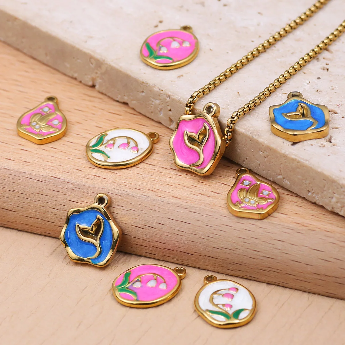 

5pcs/lot Stainless Steel Colorful Enamel Flower Charms Pendants for DIY Earring Jewelry Bracets Necklace Making Accessories