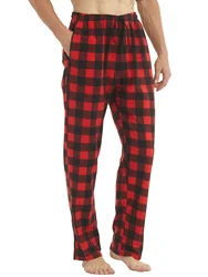 Mens Pajama Pants Set Bottoms Fleece Lounge Sleepwear Lightweight Plaid pj Pants with Pockets Microfleece
