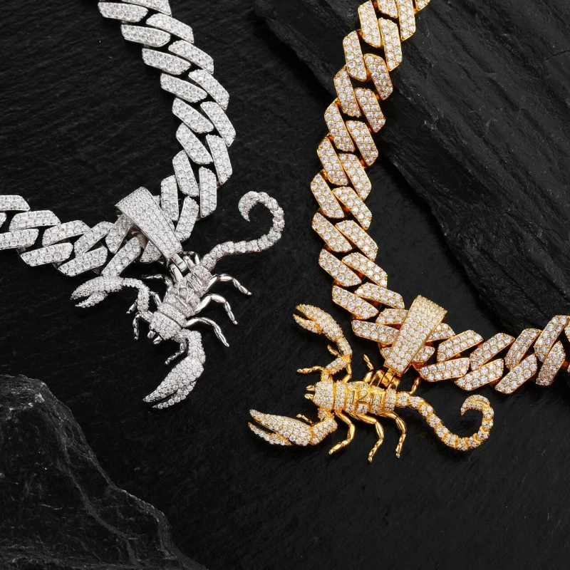 TUHE Unisex S925 Scorpion Pendant Necklace Iced Out Moissanite Silver Color Charm For Woman Hip Hop Jewelry