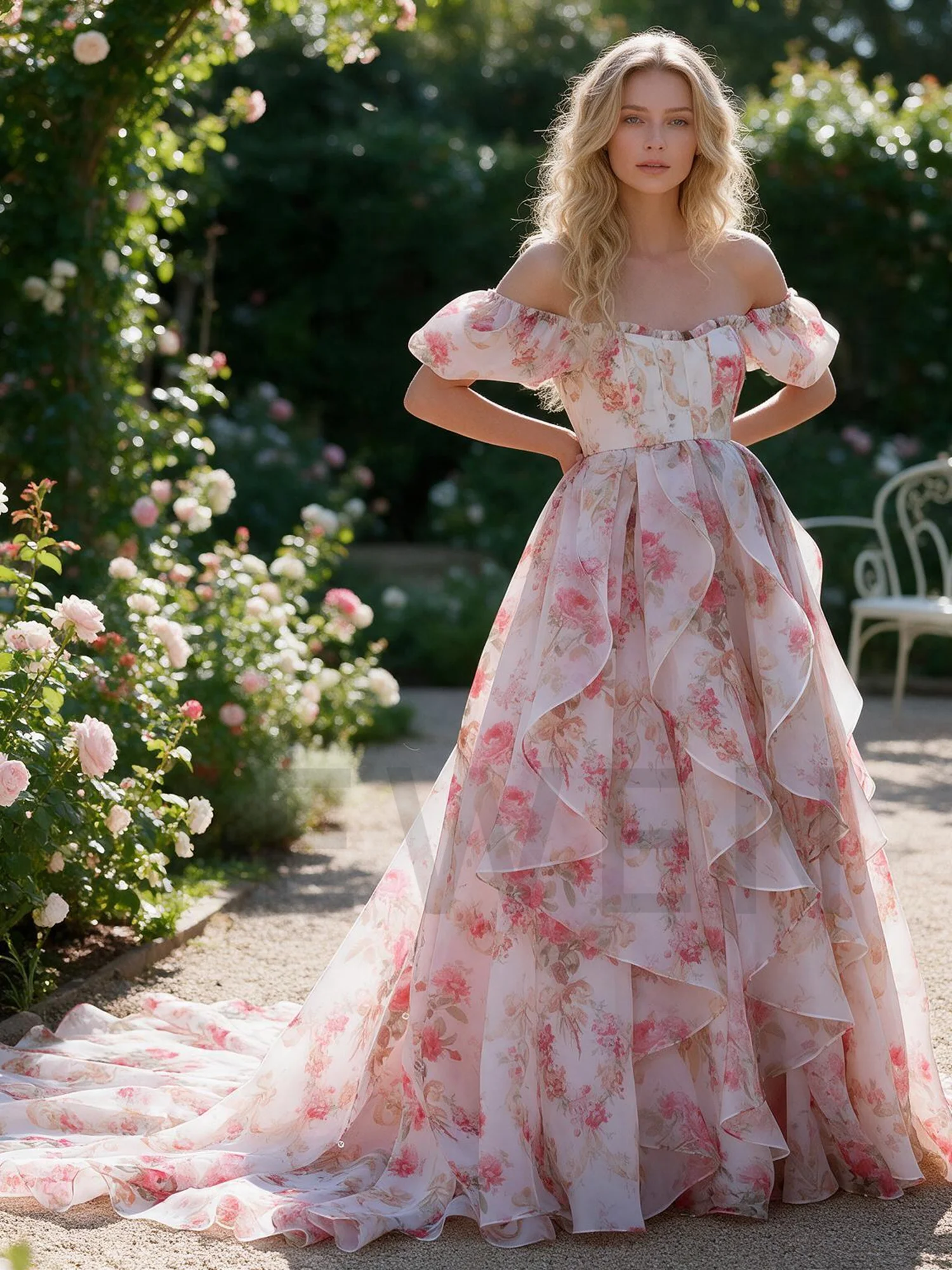 Floral Print Evening Dress Sweetheart Corset Prom Gown Dreamy Layered Organza A-Line Princess Maxi Dresses 2026 YW2609297 view 4
