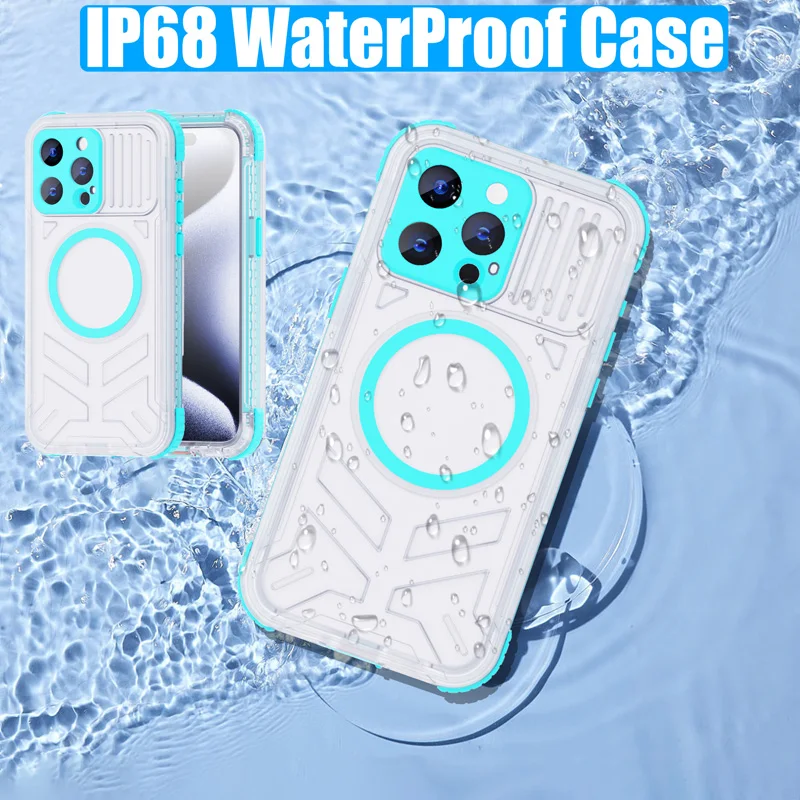 360 Fully Sealed Magnetic Charging IP68 Waterproof Case For iPhone 15 Pro Max Plus Drop proof Cover Diving Swim Outdoor Sport