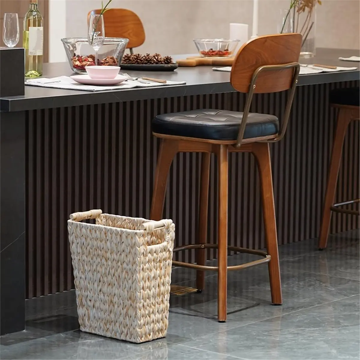 

Плетеная корзина для мусора BABQ, 6 галлонов, водонепроницаемая, для ванной комнаты, с ручкой, декоративная, в стиле бохо, кремово-белая, для спальни