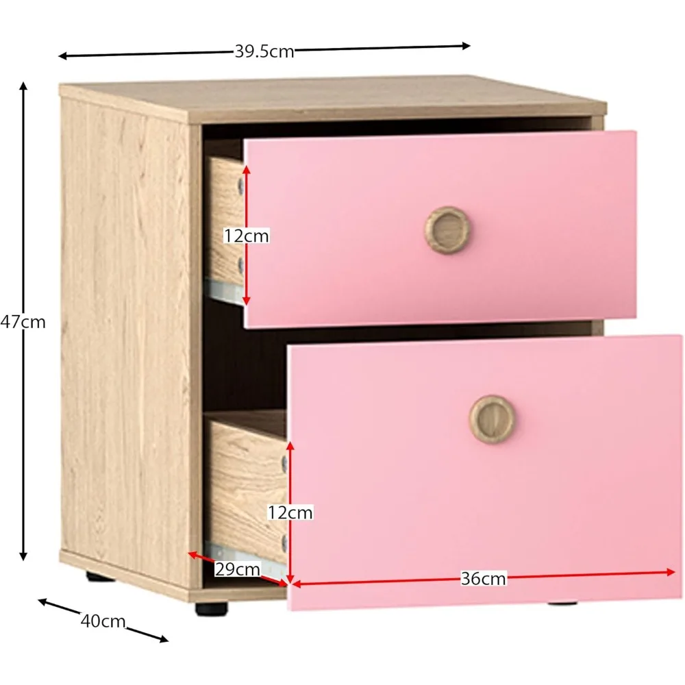 Mesita de Noche Infantil con 2 Cajones، Diseño en Rosa y Roble para Dormitorio #2