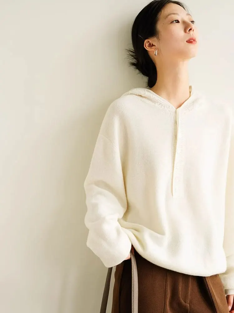 

Faionable Knitted Camere Hooded Long Sve Loose Fit Slimming Versatile Overhead Top Commute Sle mid Autumn High End F...