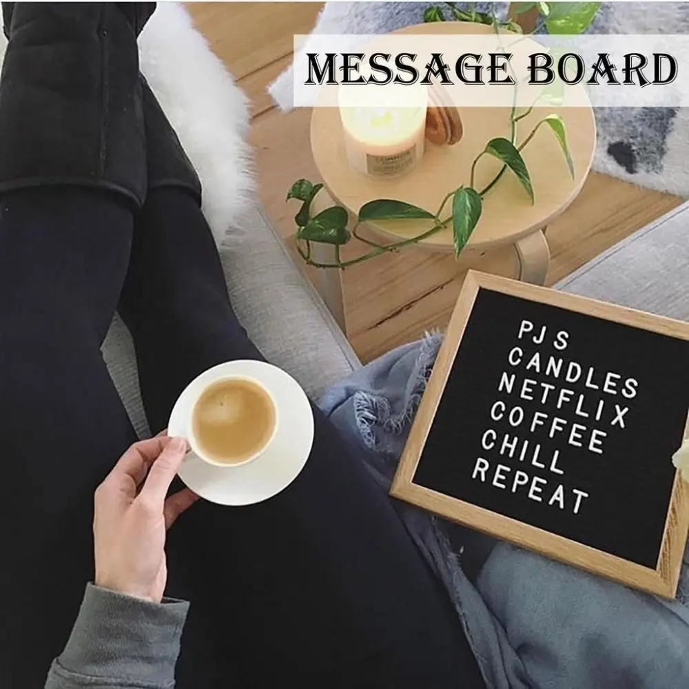 لوحة رسائل خشبية متينة مقاس 10 × 10 بوصة لتزيين المنزل لوحة حروف لباد رموز قابلة للتغيير متجر السبورة #1
