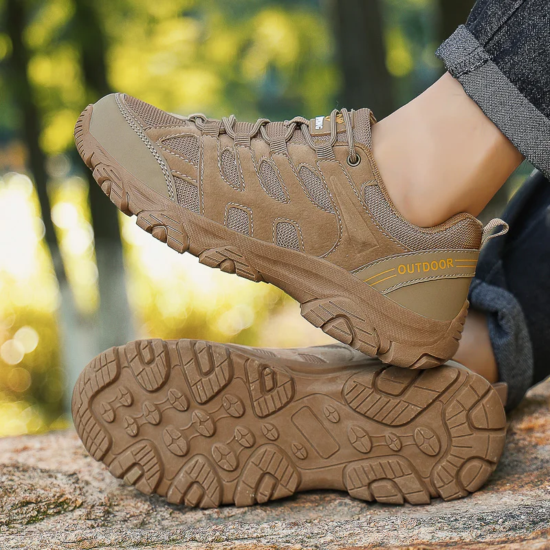 

Уличная походная обувь, мужская противоскользящая амортизирующая обувь на шнуровке с низким берцем, мужская дышащая повседневная спортивная обувь на плоской подошве на толстой подошве