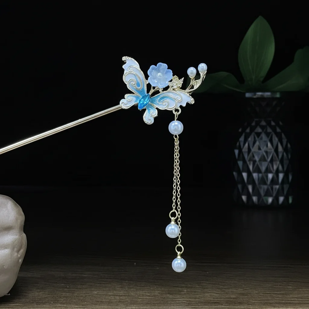 Vintage Hairpin For Women Chinese Style Butterfly Flower Tassel Hair Stick Updo Hanfu Dress Headwear Jewelry Hair Accessories