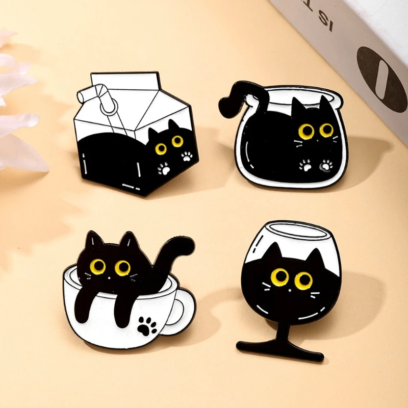 

Unisex Cute Cartoon Black Cat Brooch Funny Cup Cat Badge Pin DIY Pin for Diy Clothes Bags Shoes Hat Scarf T-shirt Jeans