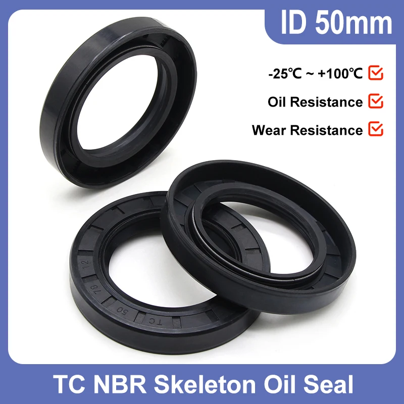 

ID 50mm TC NBR Skeleton Oil Seal OD 62mm ~ 110mm THK 7/8/10/12mm Nitrile Rubber Double Lip Oil Resistant Rotating Shaft Gaskets