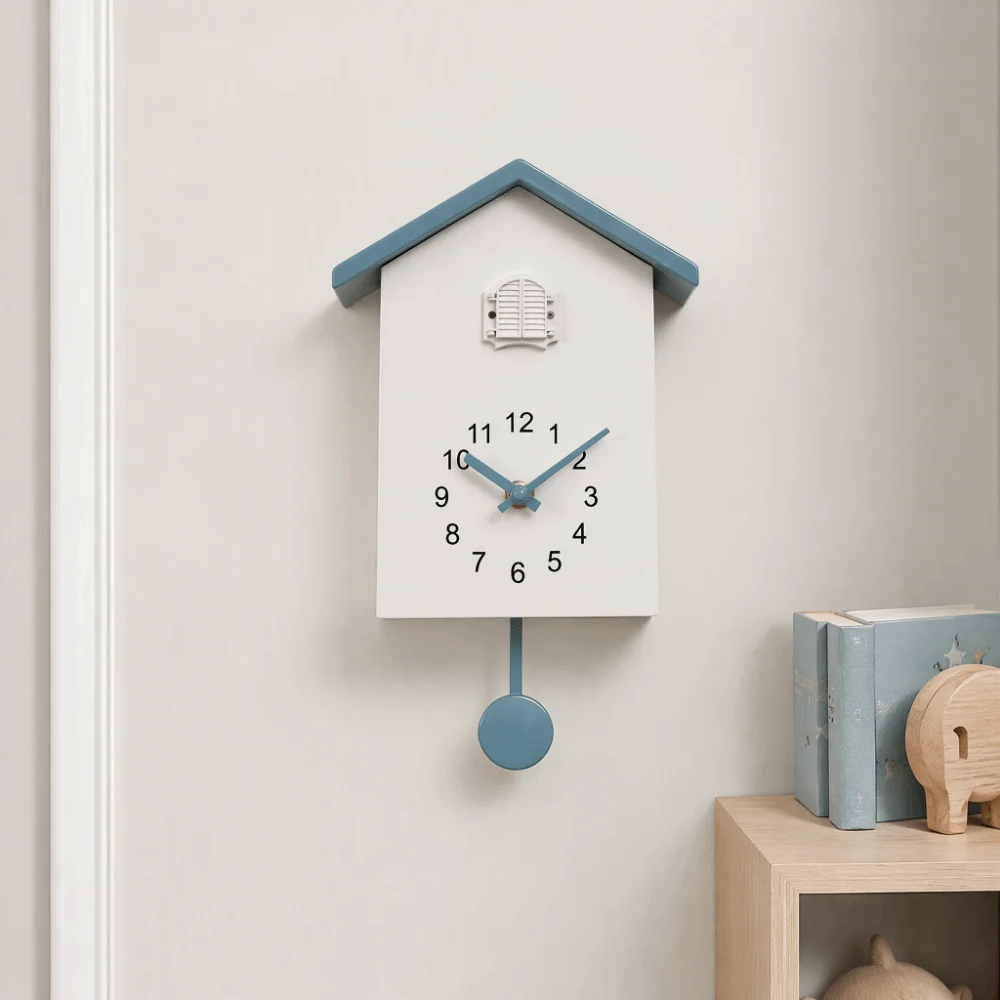 Battery Powered Cuckoo Wall Clock Bird Voice Call Gray Color Decorative Wall Clock Pendulum Mechanism Timed Alarm