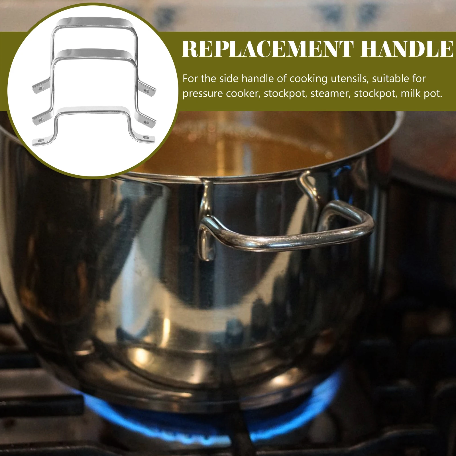 

2pcs Pot Handle Accessories Stainless Steel Silver Nonskid Removable Replacement Handles Cookware Steam Pans Long Life