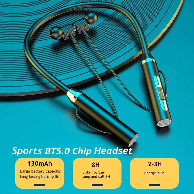 Auriculares inalámbricos con Bluetooth 5,0, audífonos deportivos con banda para el cuello, de silicona, estéreo 9D, impermeables, magnéticos