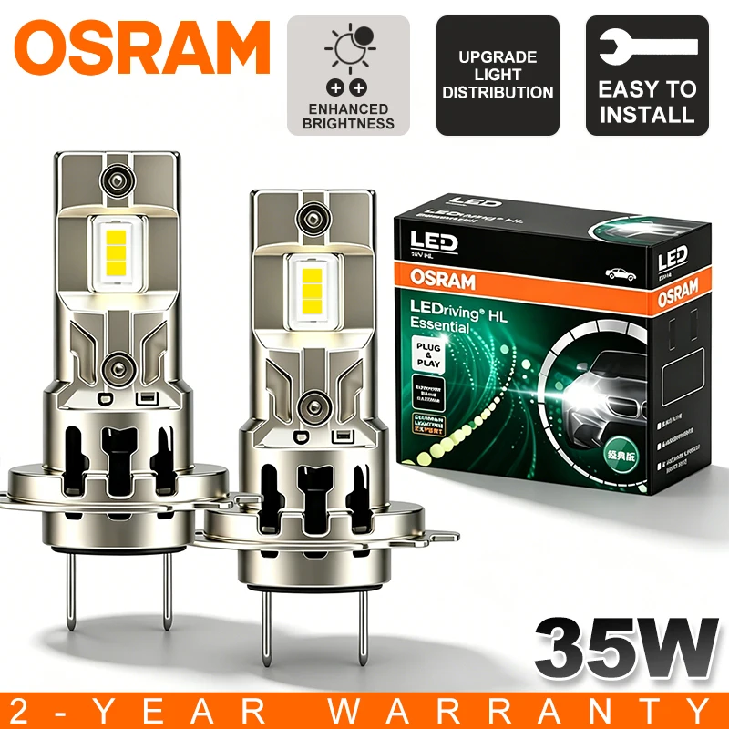Lâmpadas LED OSRAM H7 H18 35W para Faróis de Carro, Plug and Play 1:1, Lâmpada Mini Turbo H7 LED, Luz de Neblina Automotiva 6000K Branca 12V