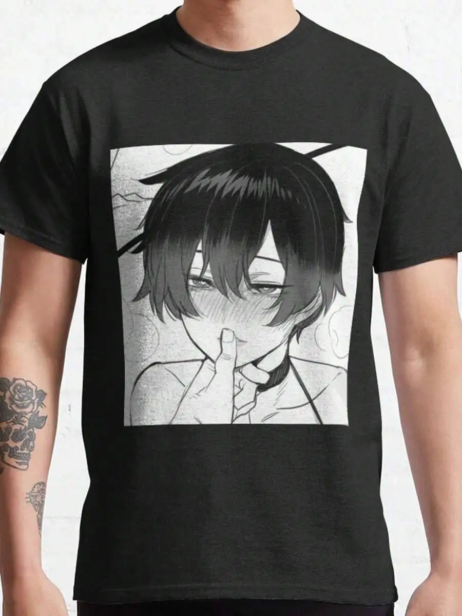 Femboy Anime Classic Graphic Tee, 180G Crew Neck Short Sleeve T-Shirt Men, Soft Athletic Fit Top For Travel 100% Cotton Trendy