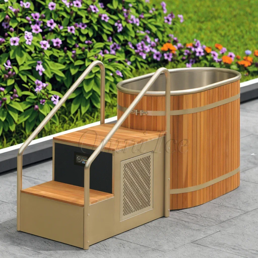 OMNI 1.5HP Red Cedar Wooden Bathtub with Ice Maker Chiller Filter Ozone Cold Plunge Bathtubs Ice Bath Tub