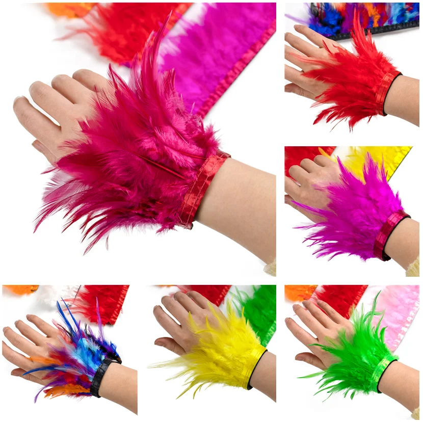 Ostrich Feather Cuff Wrist Sleeve Hair Accessories Women Snap Bracelet Clap on Satin Bracelets Chicken Feathers Cuffs