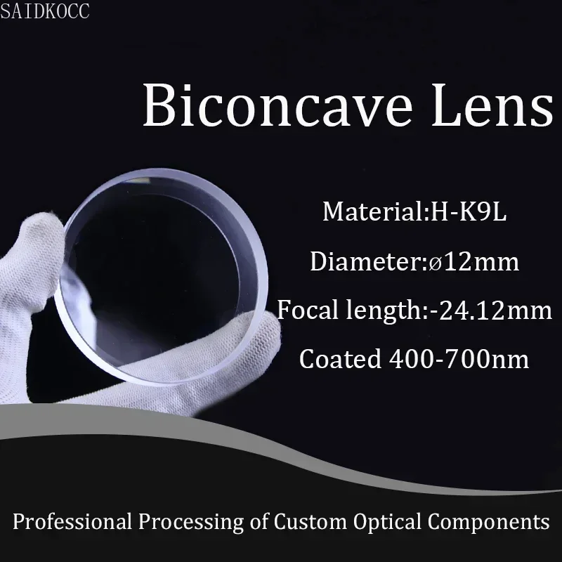 SAIDKOCC High-Quality Coated Optical Glass BK7 Lenses Double Concave & Biconcave 12mm D-24.12mm Focal Length with Brackets