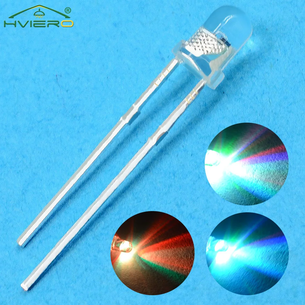 100pcs 3mm Fast Slow RGB Flash Red Blue Rainbow Multicolor Light Emitting Diode LED Lamps Decoration Atmosphere Billboard Bulb