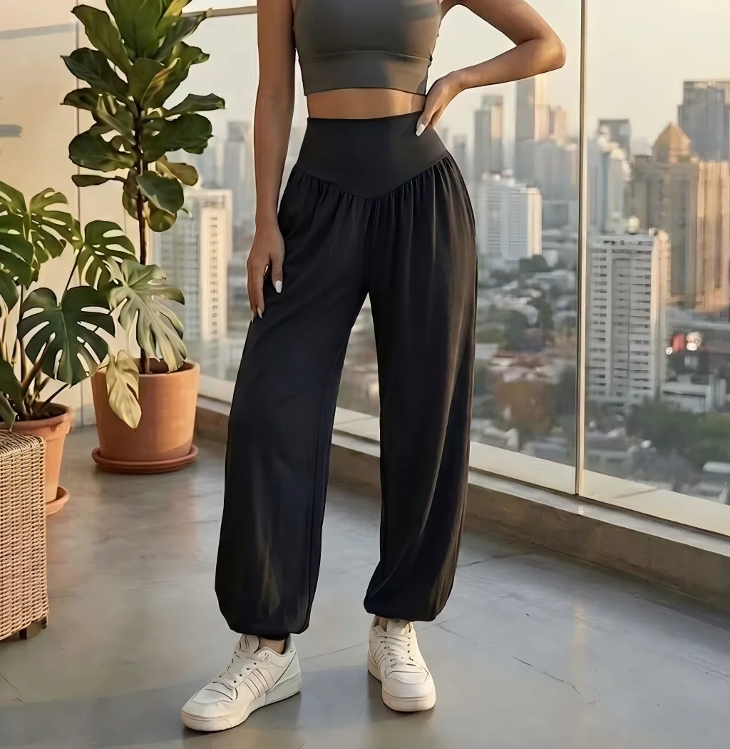 New Spring and Summer European & American Style Women's High-Waist Loose Cuffed Joggers with Pockets, Solid Color Daily Sports C