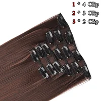 24 Inch Natural Hair Clips Synthetic Hair for Women Hair Tinsel Kit 16 Clips-on Hair in 6pcs Hair Extensions Wicks for Hair 5